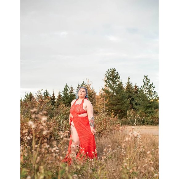 Women's Red Sexy lace flowy Handmade Maxi Dress New Size S/M - Picture 5 of 12